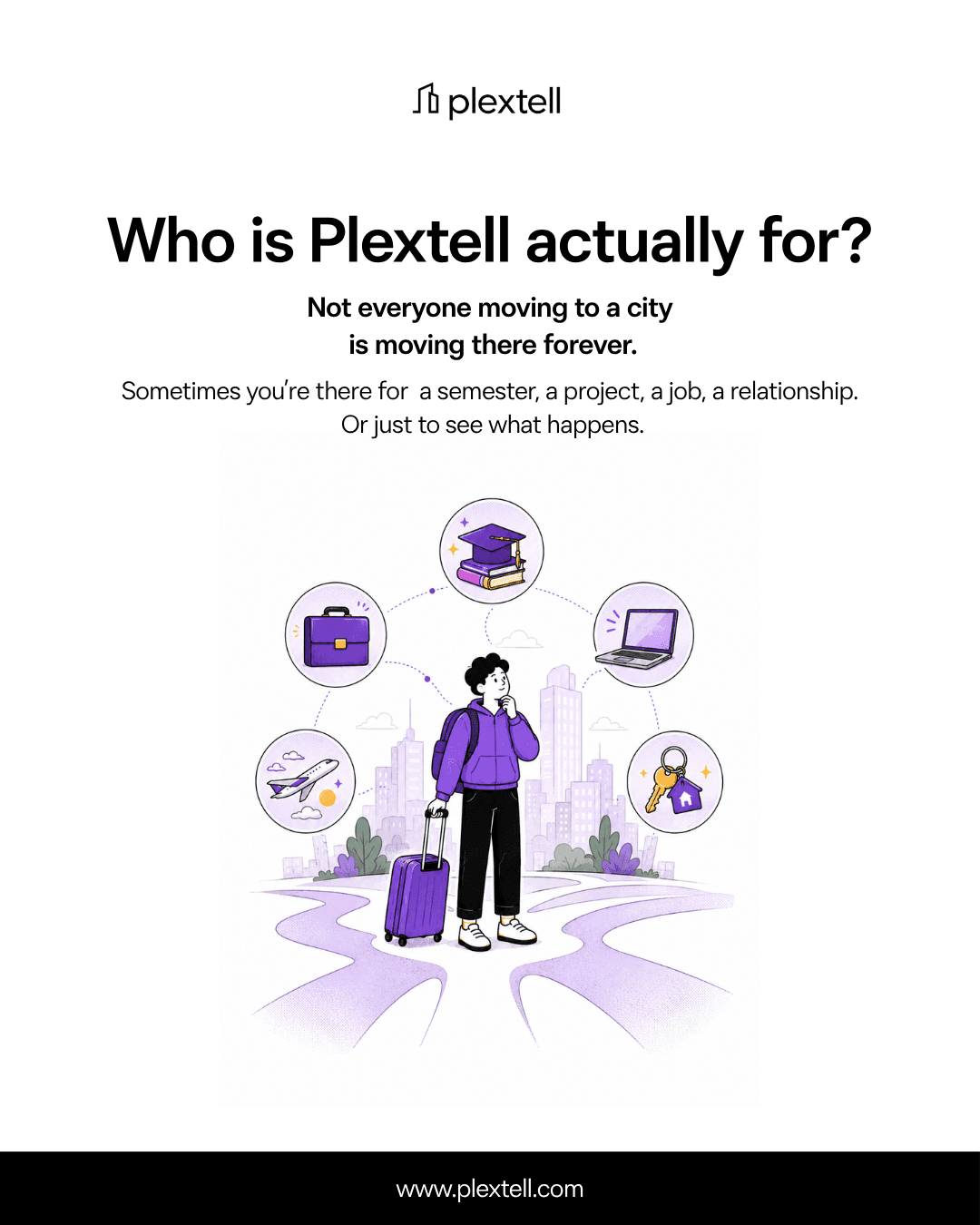 Post cover reading “Who is Plextell actually for? Not everyone moving to a city is moving there forever.”